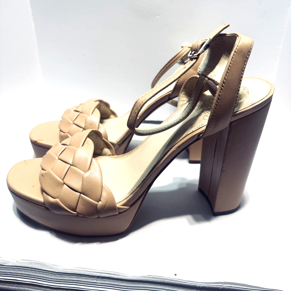 Vince Camuto Beige Sandals Platform‎ heels padded sz 9.5 vegan leather Mirinda